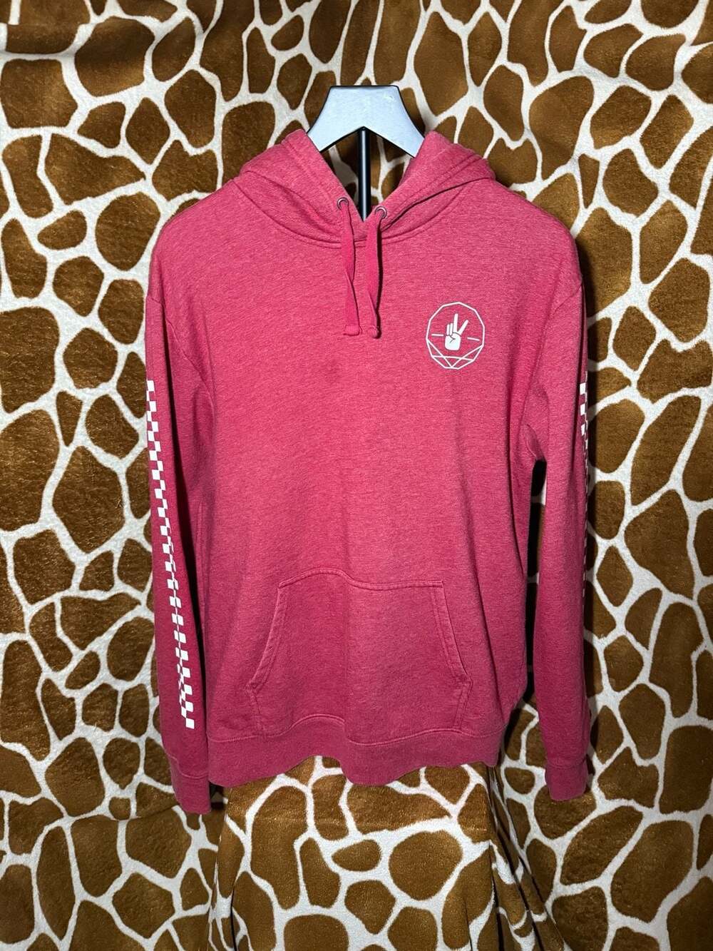 Urban Pipeline Men's Red Heathered Hoodie with Checkerboard Sleeves, Size Large